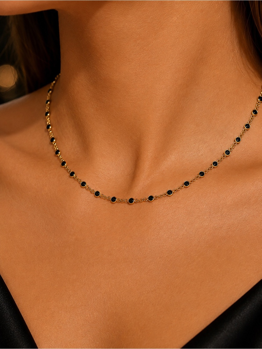 Gold Filled Black CZ Necklace - Elegant Women's Jewelry